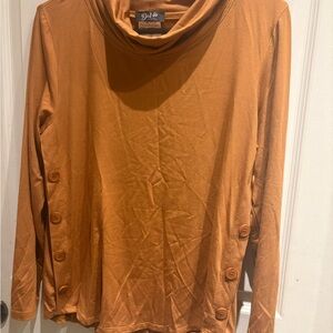 Brown Cowl Neck Button Detail Top